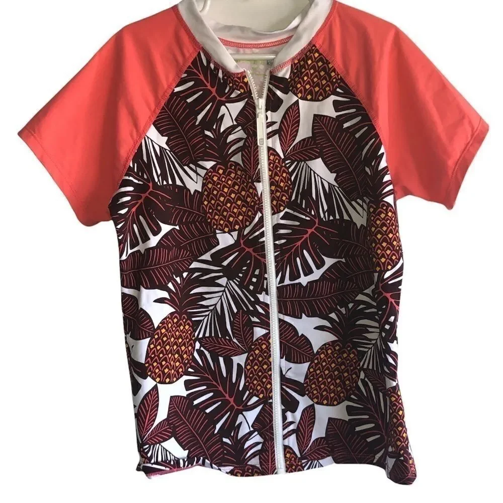 Garnet Hill Tropical Print Swim Rashguard Top